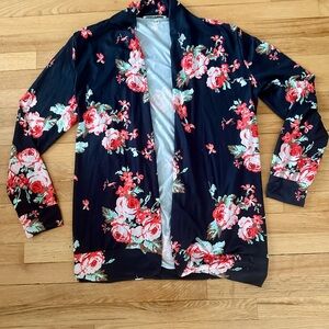 Ecowish Black and Red Floral Kimono Cardigan | Medium
